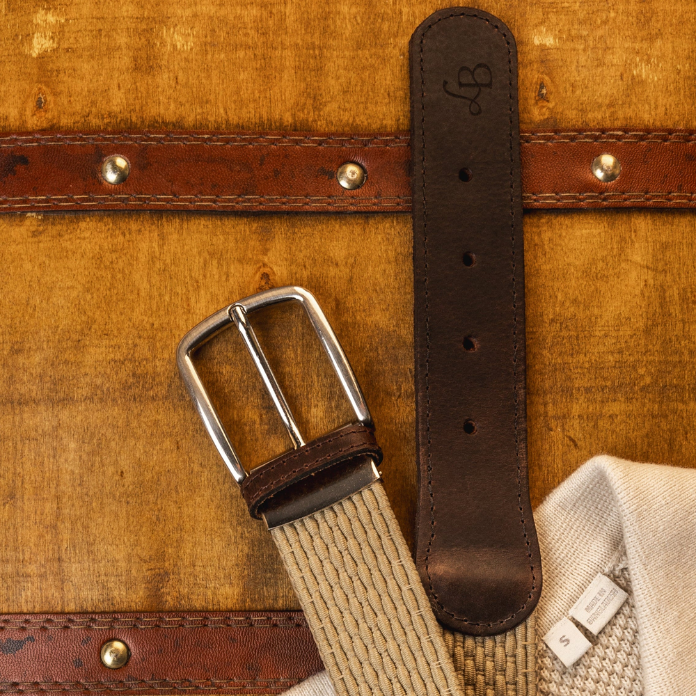 ceinture beige tissu tressé pour homme