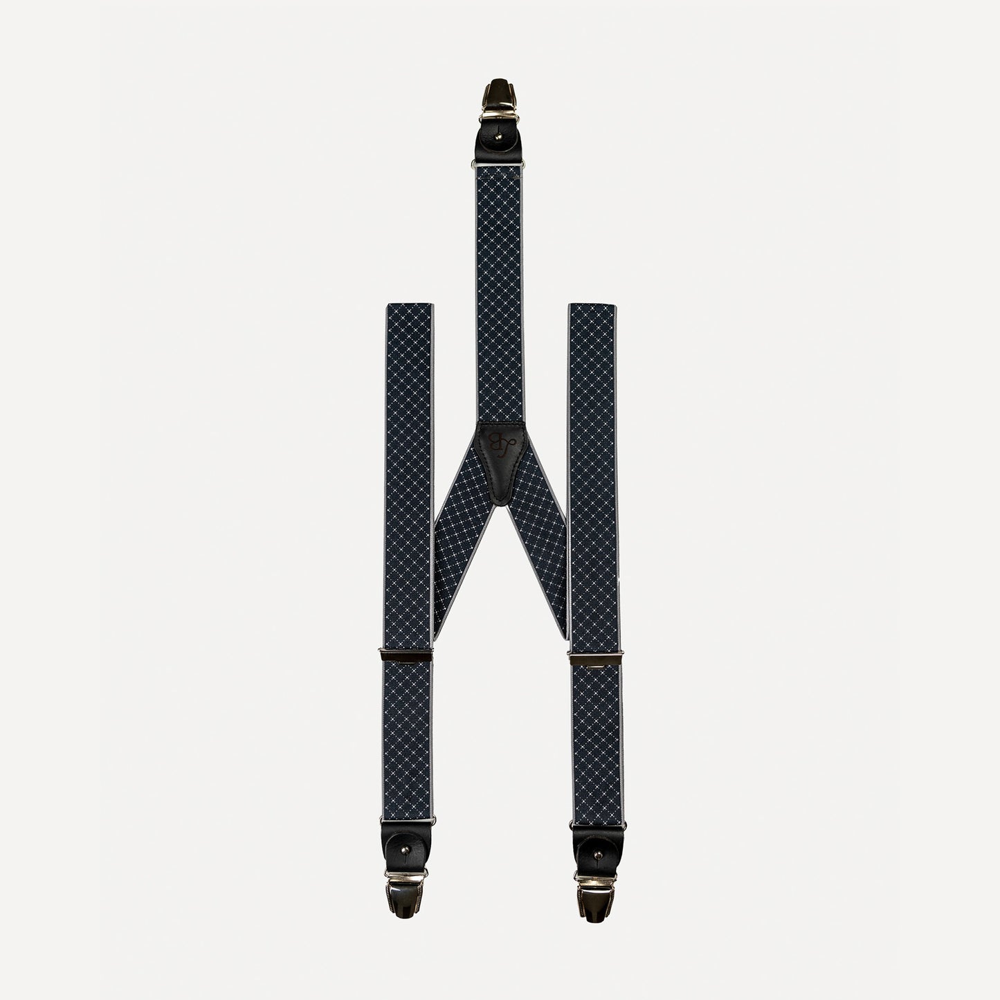 Bretelle bleu anthracite quadrille patte cuir Justin face