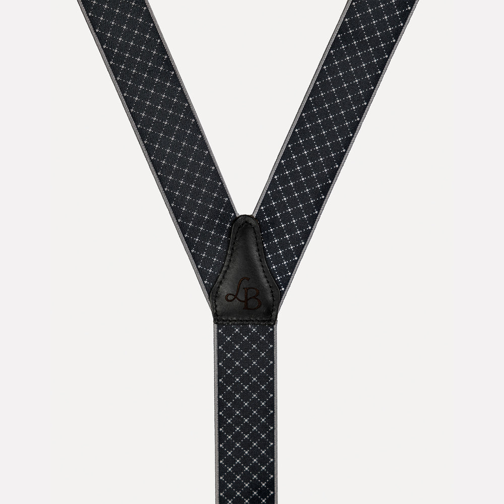 
                  
                    Bretelle bleu anthracite quadrille patte cuir Justin cuir
                  
                