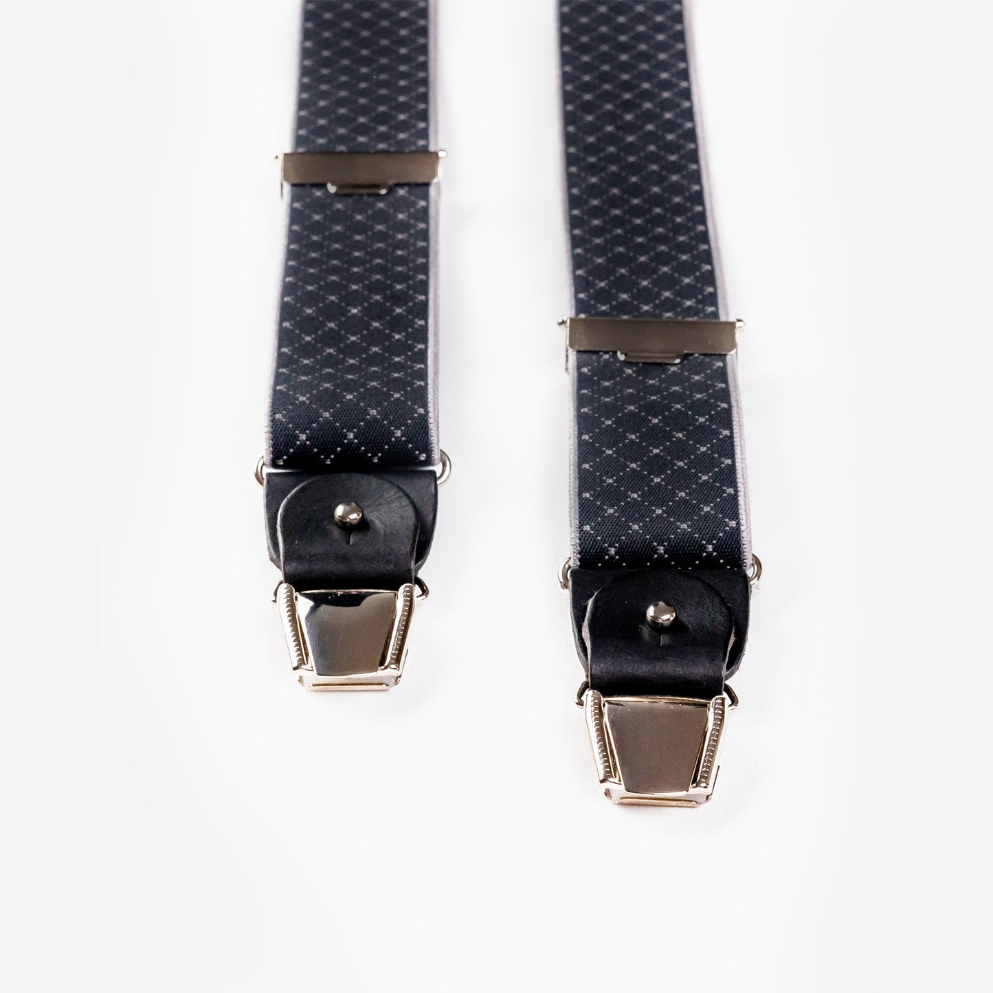 Bretelle bleu anthracite quadrille patte cuir Justin pince