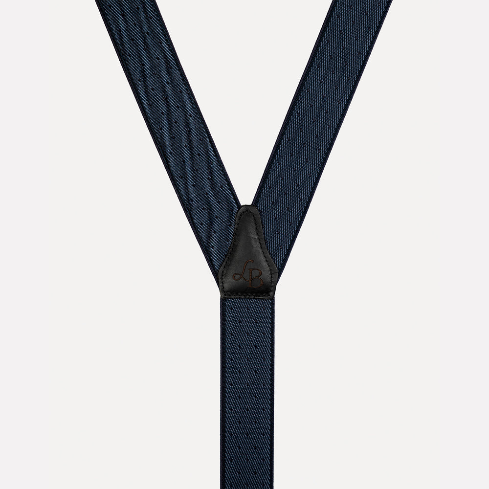 
                  
                    Bretelle bleu marine pois Gustave cuir
                  
                
