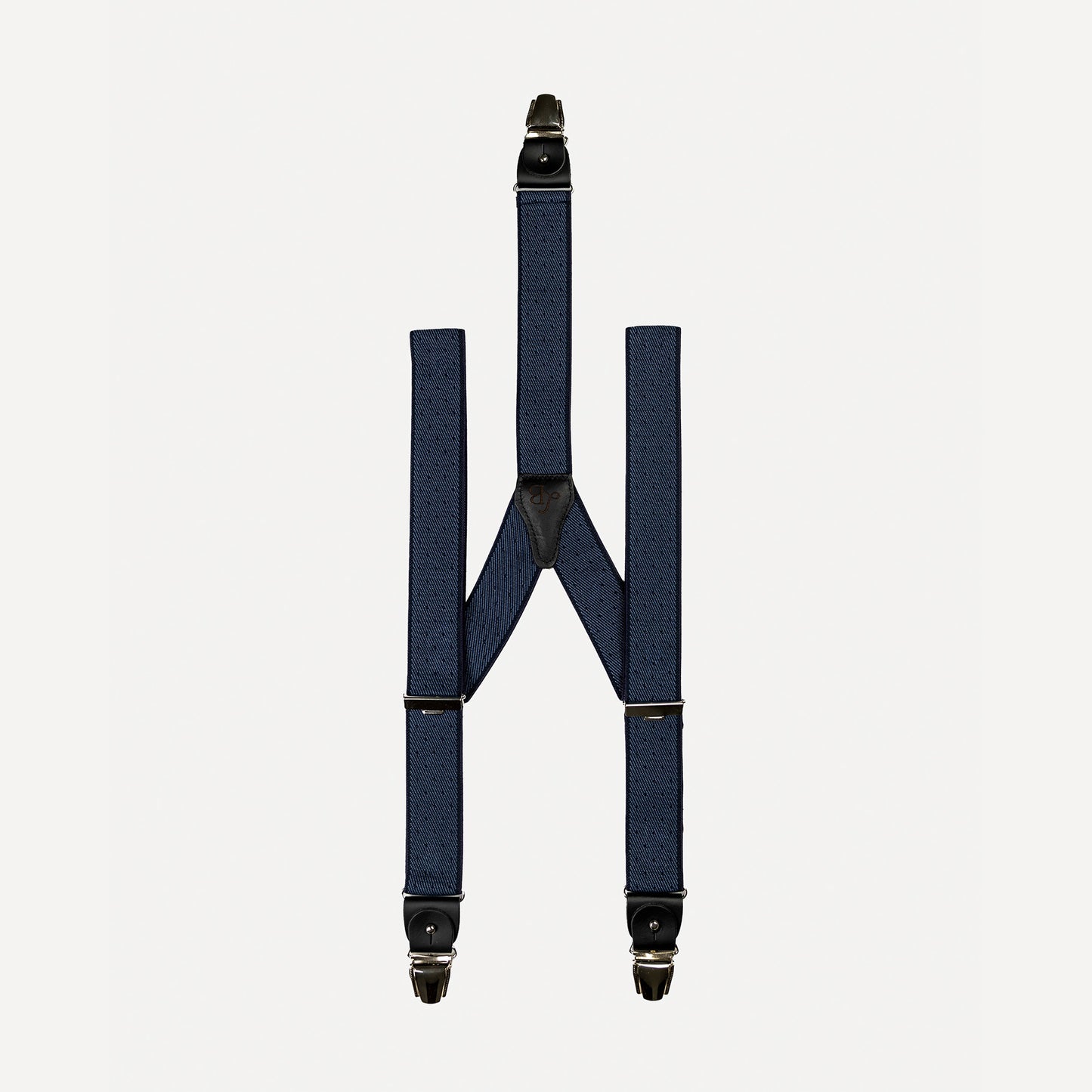 Bretelle patte cuir bleu marine pois Gustave face