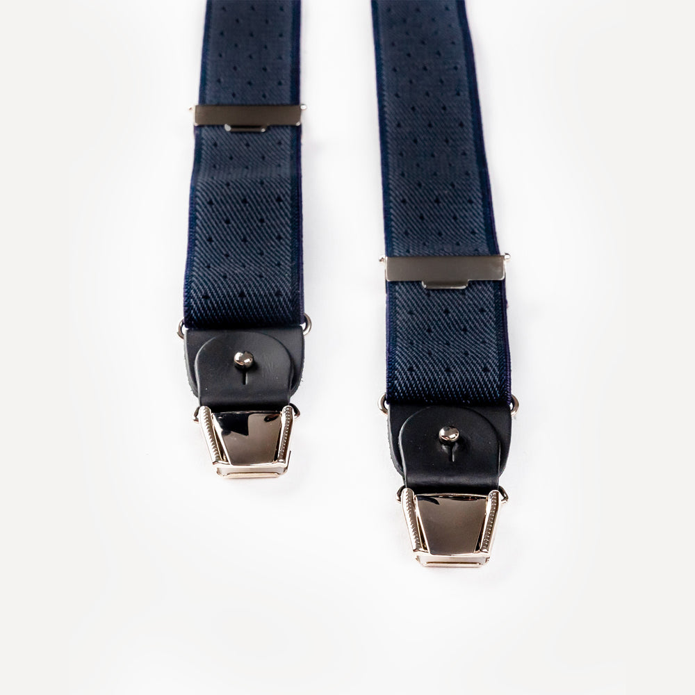 
                  
                    Bretelle patte cuir bleu marine pois Gustave pince
                  
                