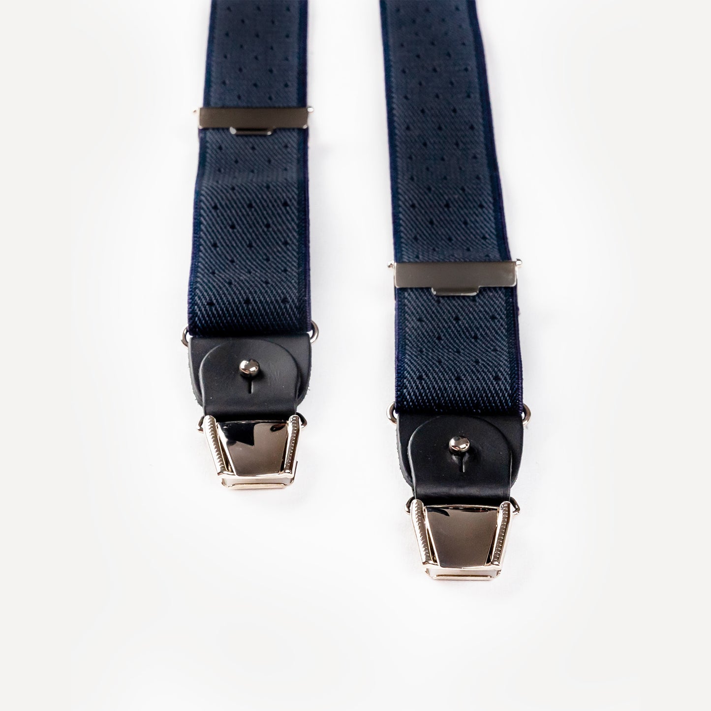 Bretelle patte cuir bleu marine pois Gustave pince