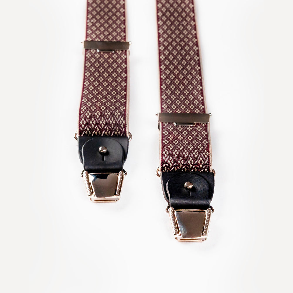 
                  
                    Bretelle patte cuir bordeaux losange quadrille Armand pince
                  
                