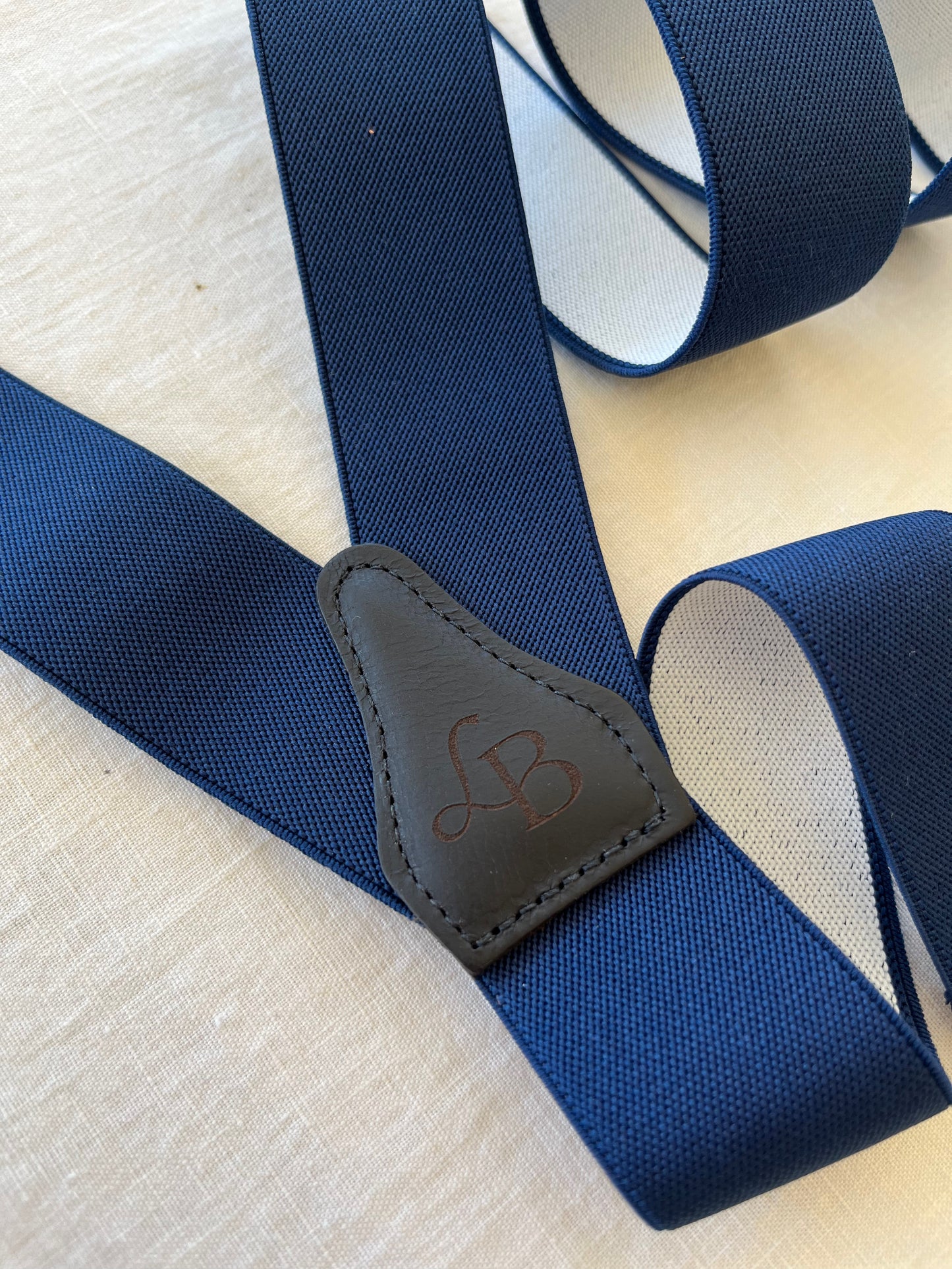 Bretelles homme Unie Bleu Marine Charles dos cuir