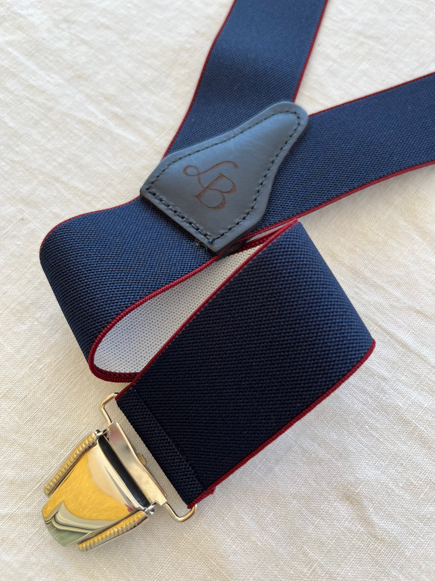 Bretelles homme bleu marine lisere rouge Adrien bande