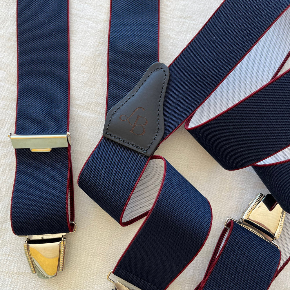 Bretelles homme bleu marine lisere rouge Adrien ensemble