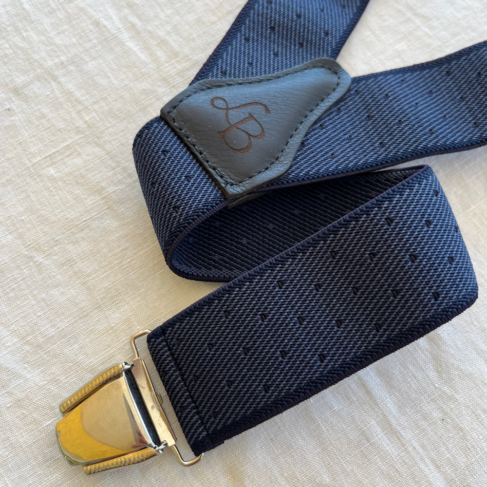 
                  
                    Bretelles homme bleu marine pois Gustave bande
                  
                