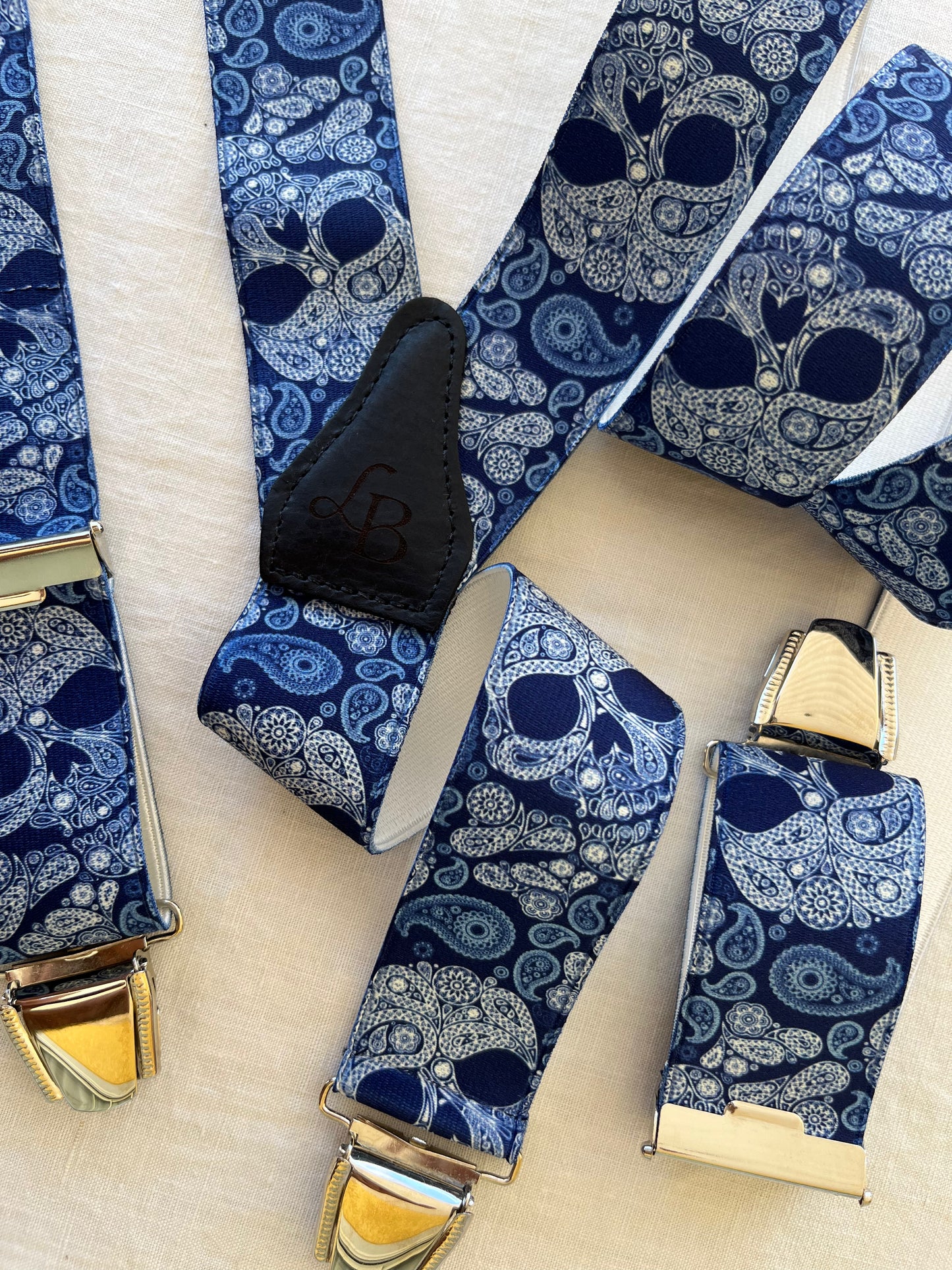 Bretelles homme bleu tête de mort Antonio ensemble