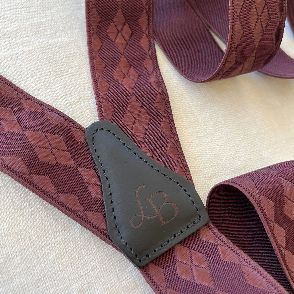 
                  
                    Bretelles homme bordeaux losange Léopold dos cuir
                  
                