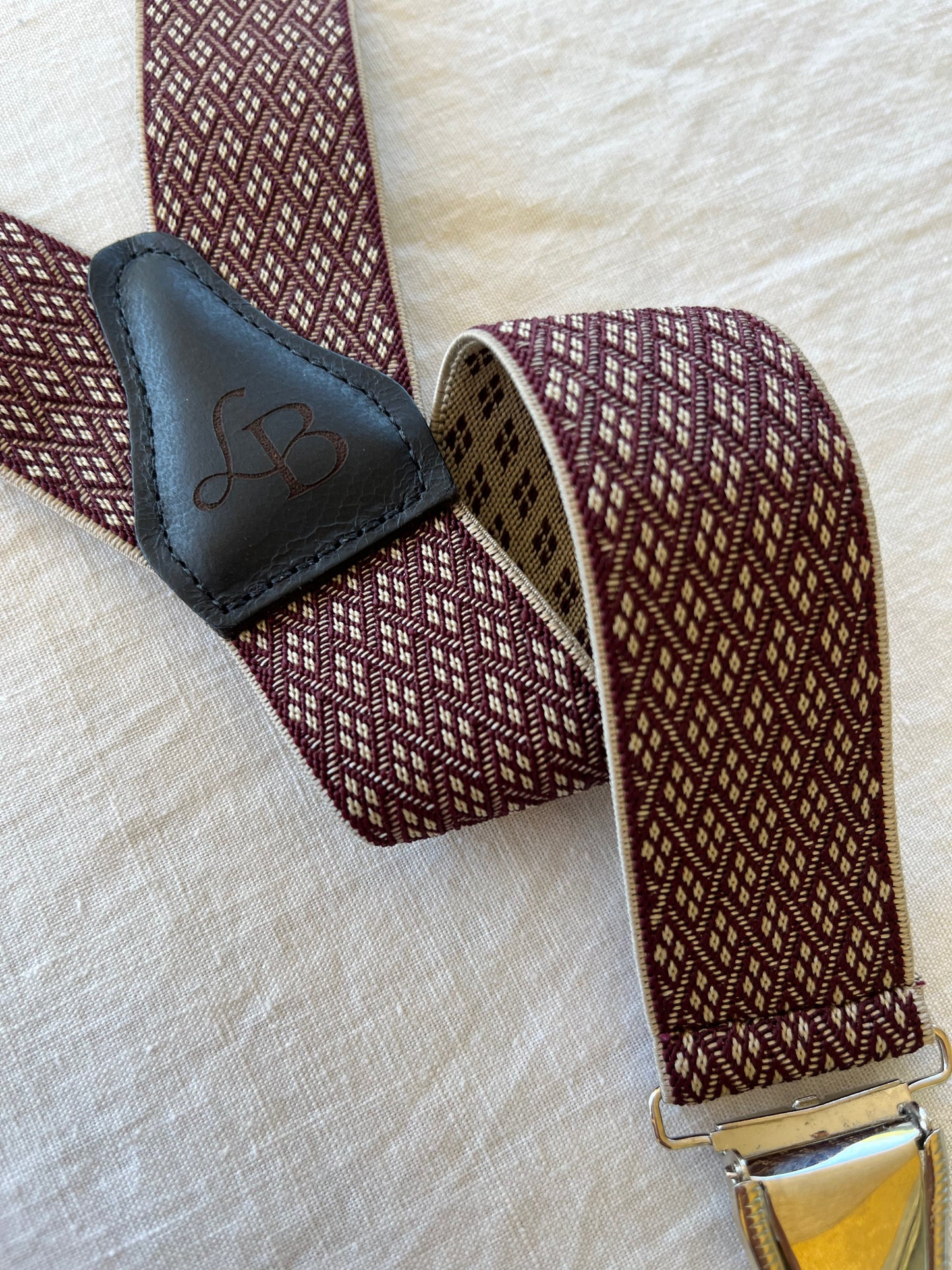 Bretelles homme bordeaux losange quadrille Armand bande