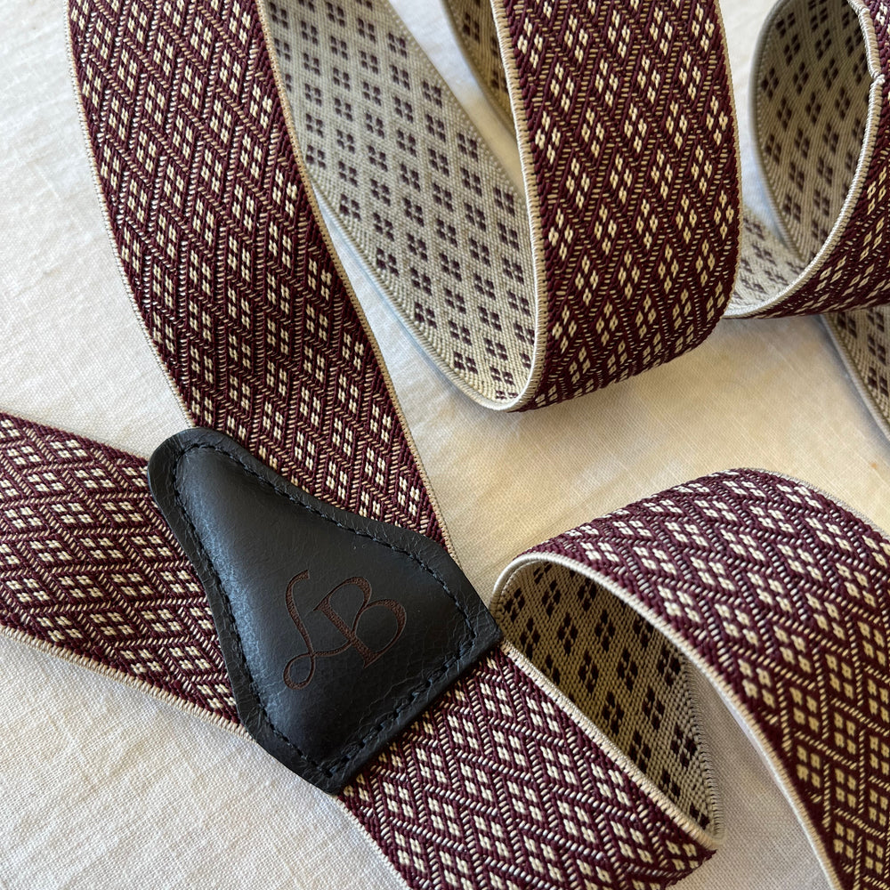 
                  
                    Bretelles homme bordeaux losange quadrille Armand dos cuir
                  
                