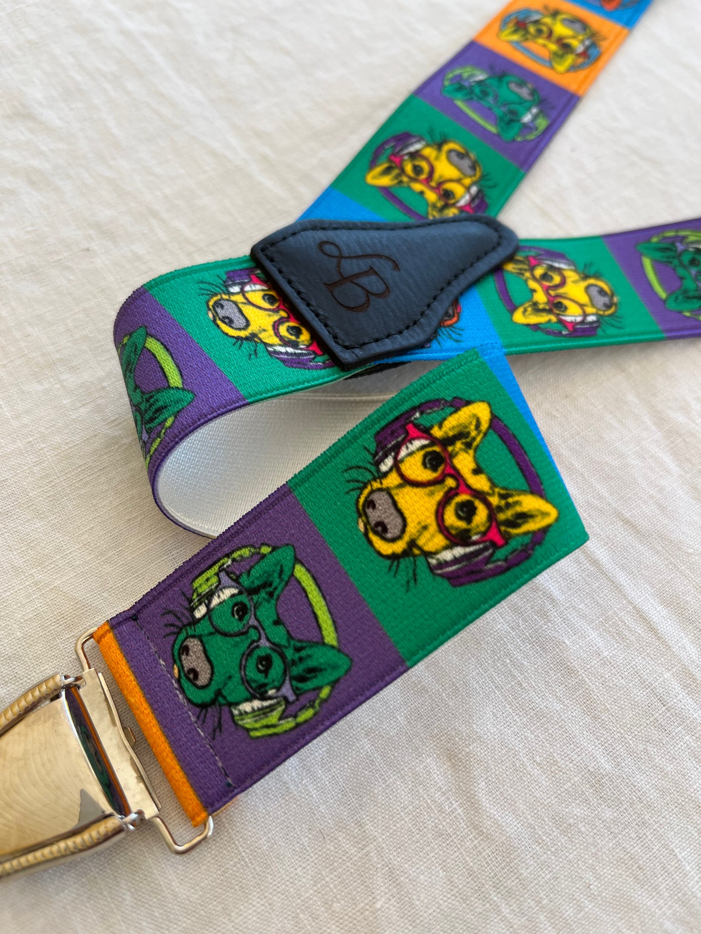 Bretelles homme multicolor tete chien cartoon Gaspard bande