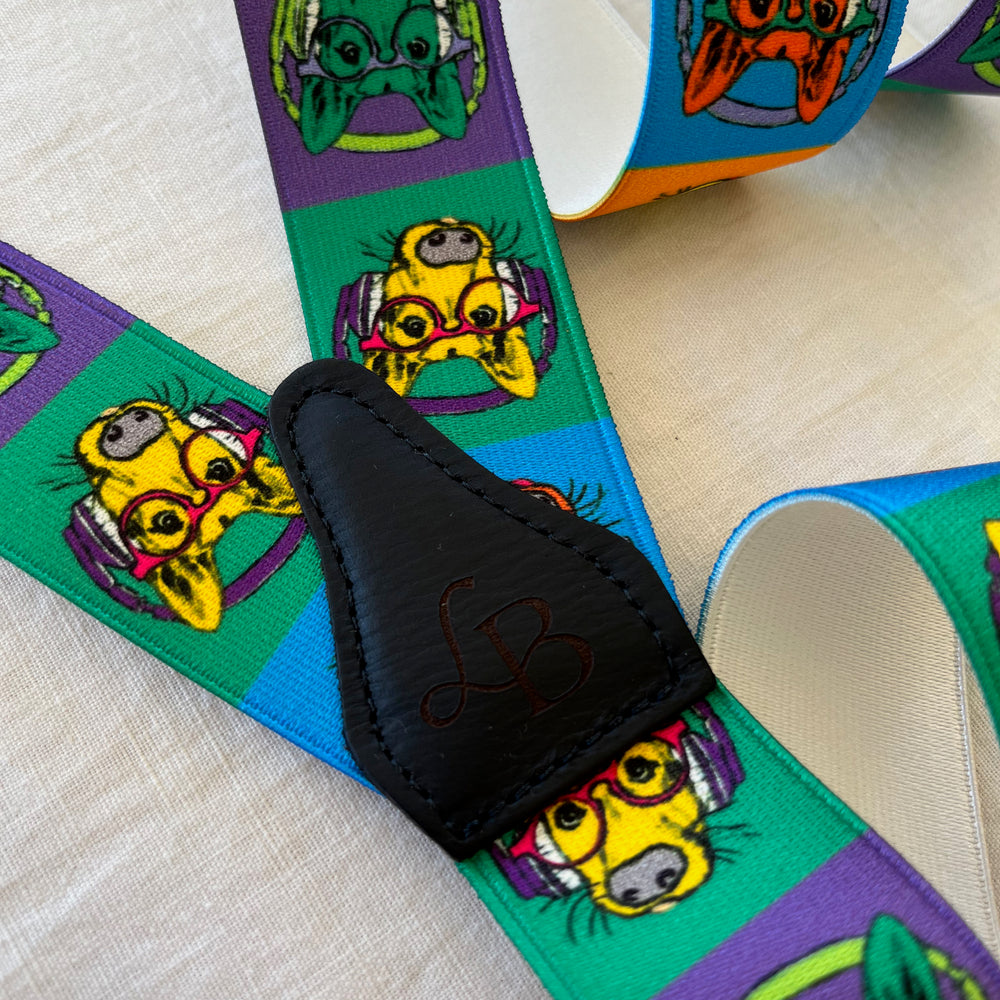 
                  
                    Bretelles homme multicolor tete chien cartoon Gaspard dos cuir
                  
                