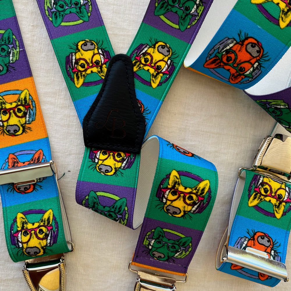 Bretelles homme multicolor tete chien cartoon Gaspard ensemble