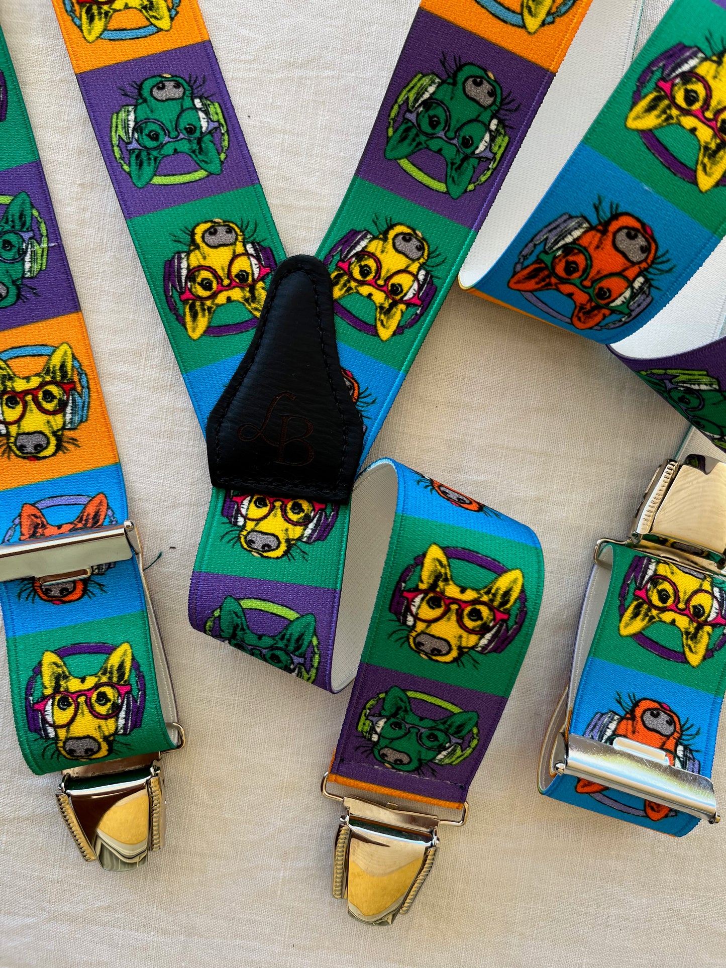 Bretelles homme multicolor tete chien cartoon Gaspard ensemble