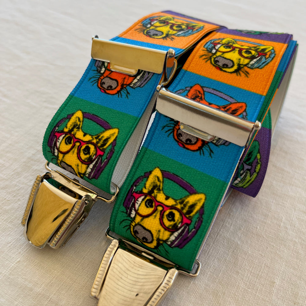 
                  
                    Bretelles homme multicolor tete chien cartoon Gaspard plié
                  
                