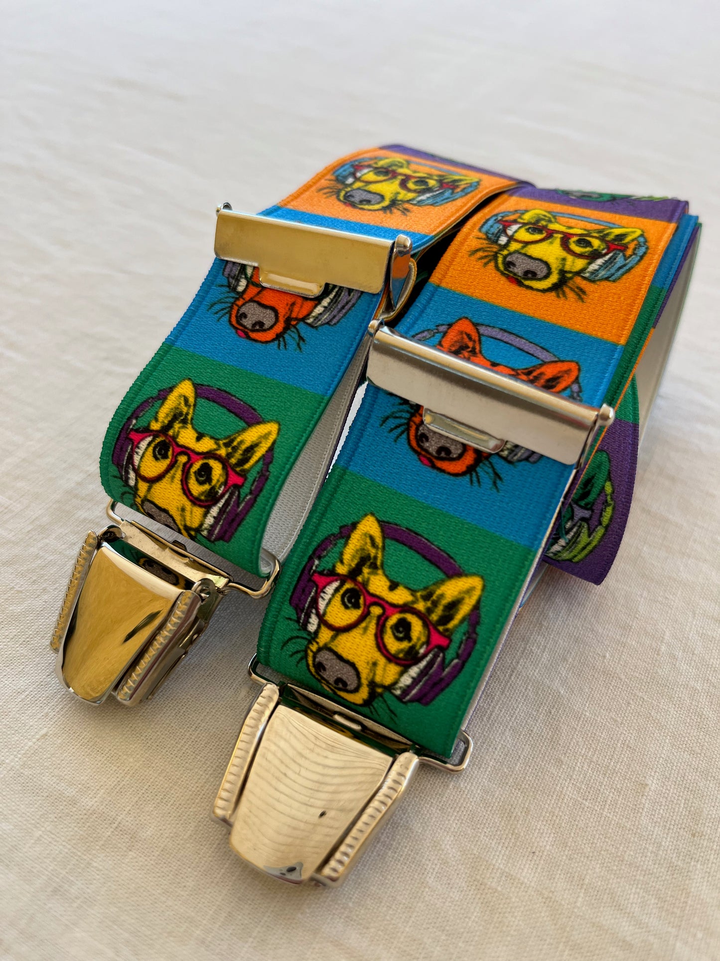 Bretelles homme multicolor tete chien cartoon Gaspard plié