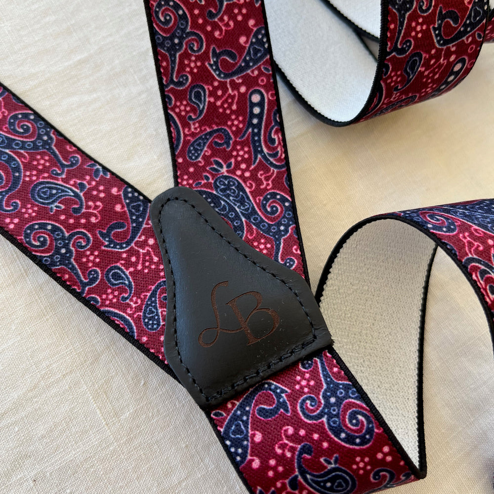 
                  
                    Bretelles homme paisley bordeaux Elias dos cuir
                  
                