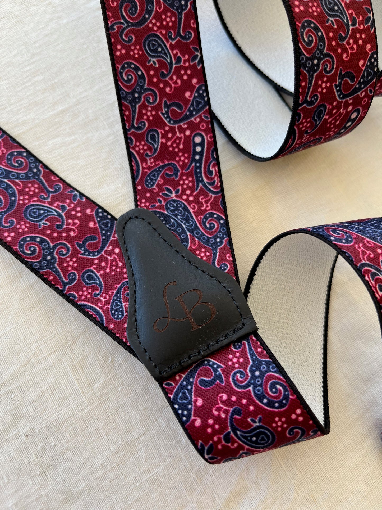 Bretelles homme paisley bordeaux Elias dos cuir