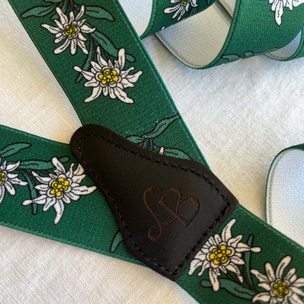 Bretelles homme vert fleur Sebastien dos cuir