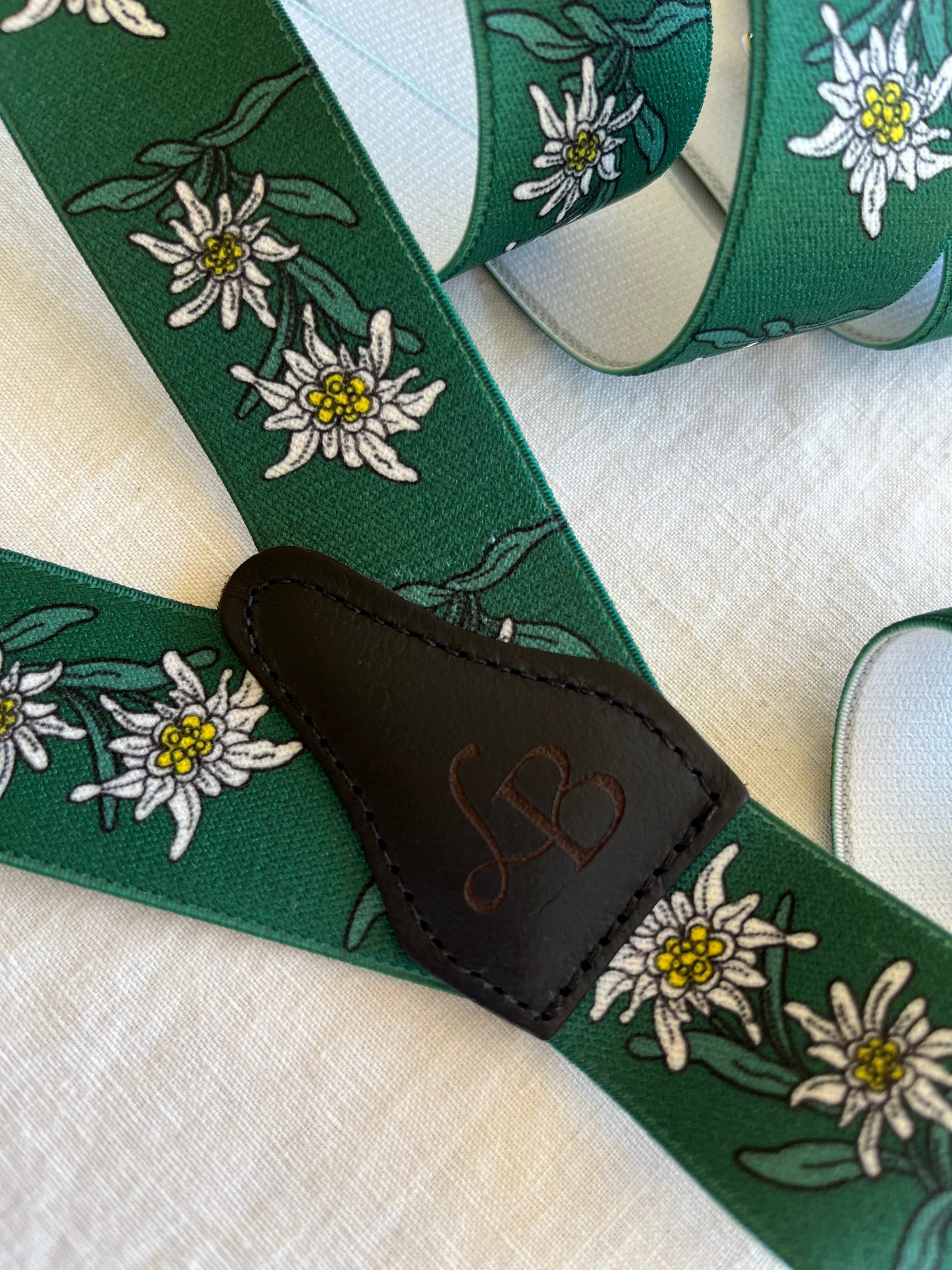 Bretelles homme vert fleur Sebastien dos cuir