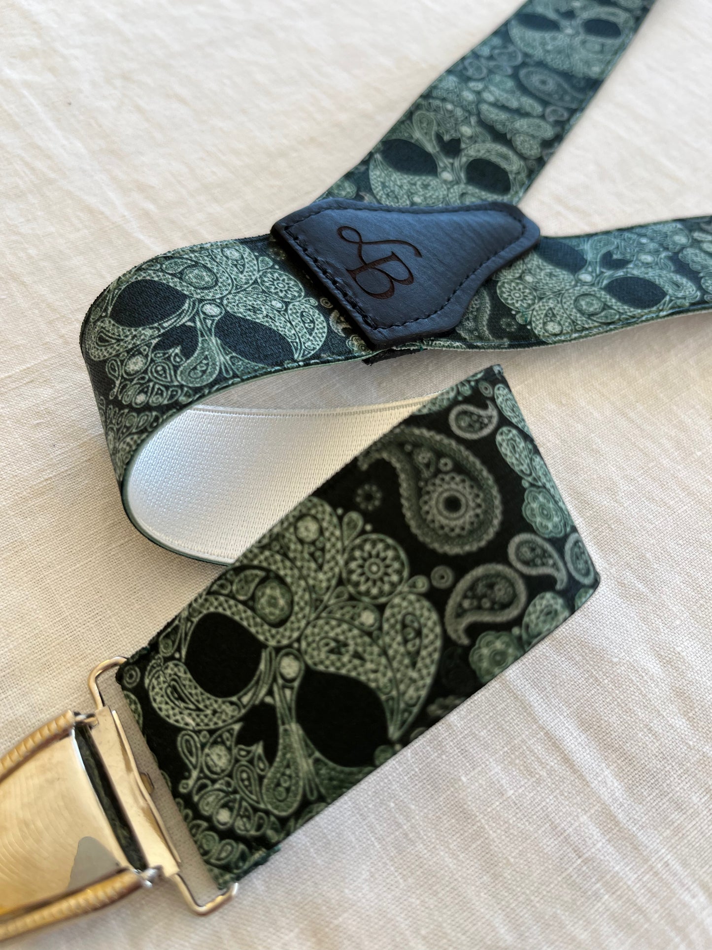 Bretelles homme vert tete de mort Emile bande