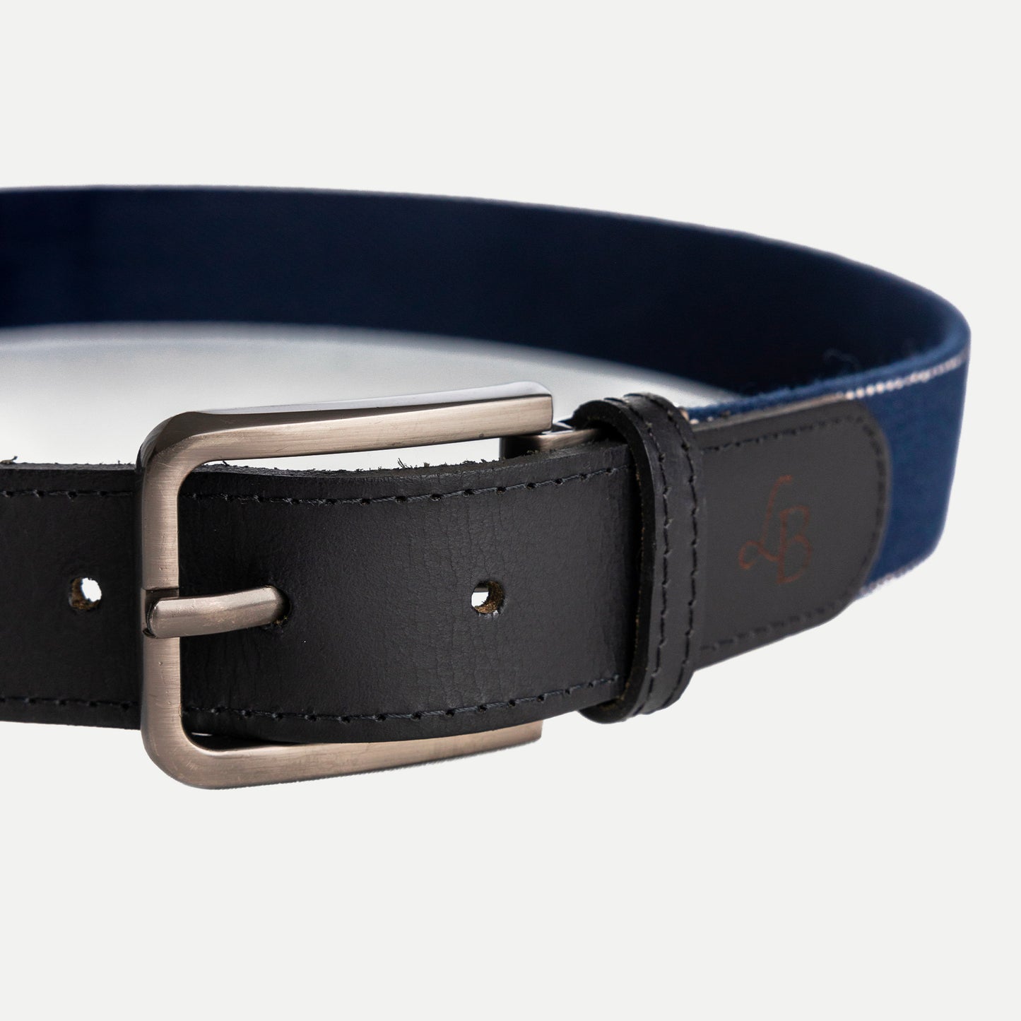 Ceinture bleu marine en tissu et cuir de Marcel boucle