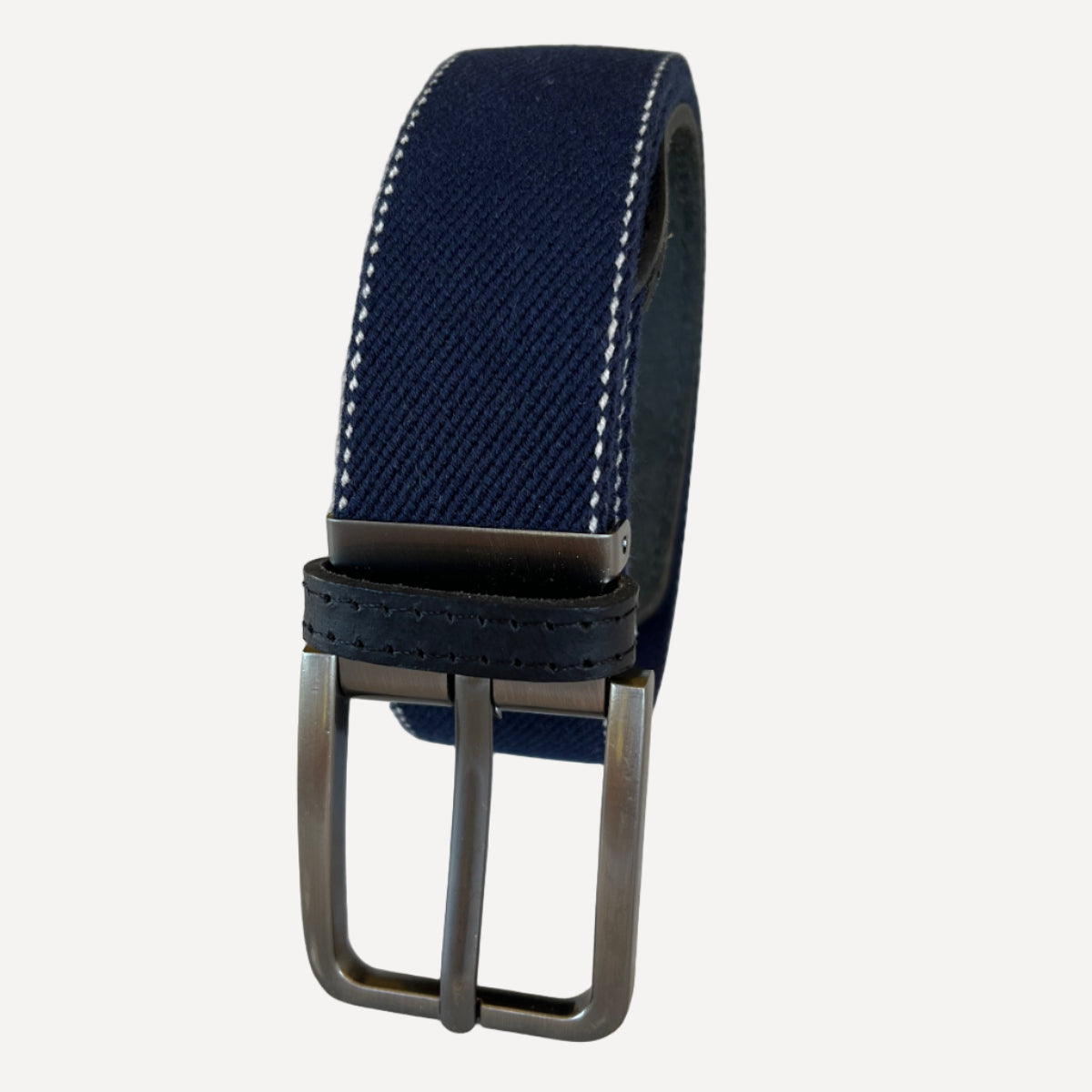 Ceinture bleu marine en tissu et cuir de Marcel zoom boucle