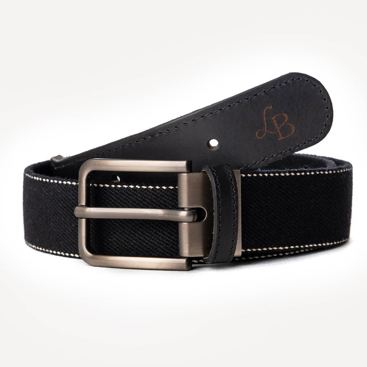 Black fabric and leather belt - Made in France – Le Bretellier