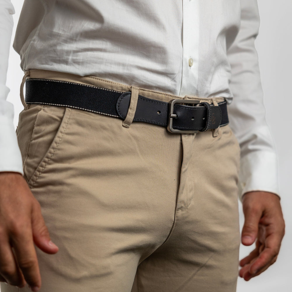 Ceinture noir en tissu et cuir de Gaston pantalon