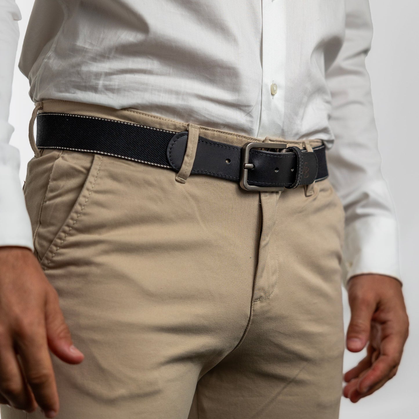 Ceinture noir en tissu et cuir de Gaston pantalon