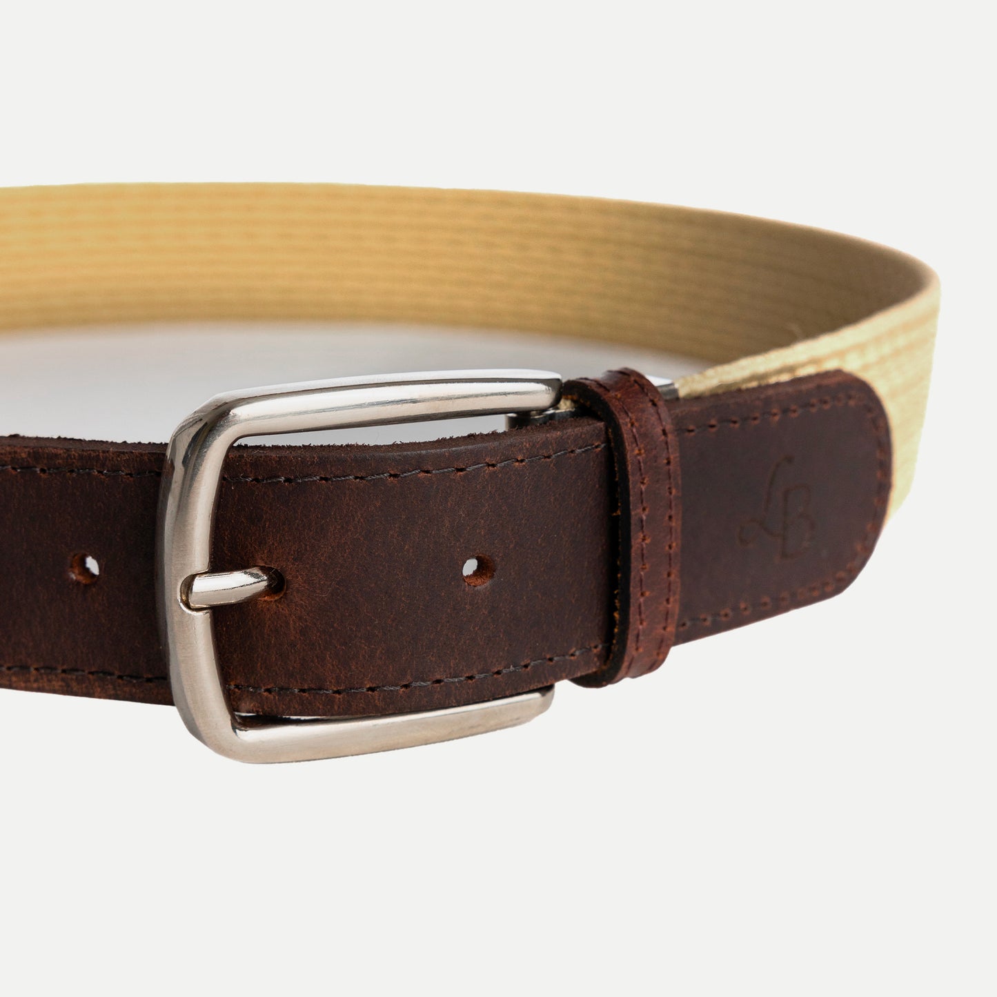 Ceinture tressee beige en tissu et cuir Axel boucle