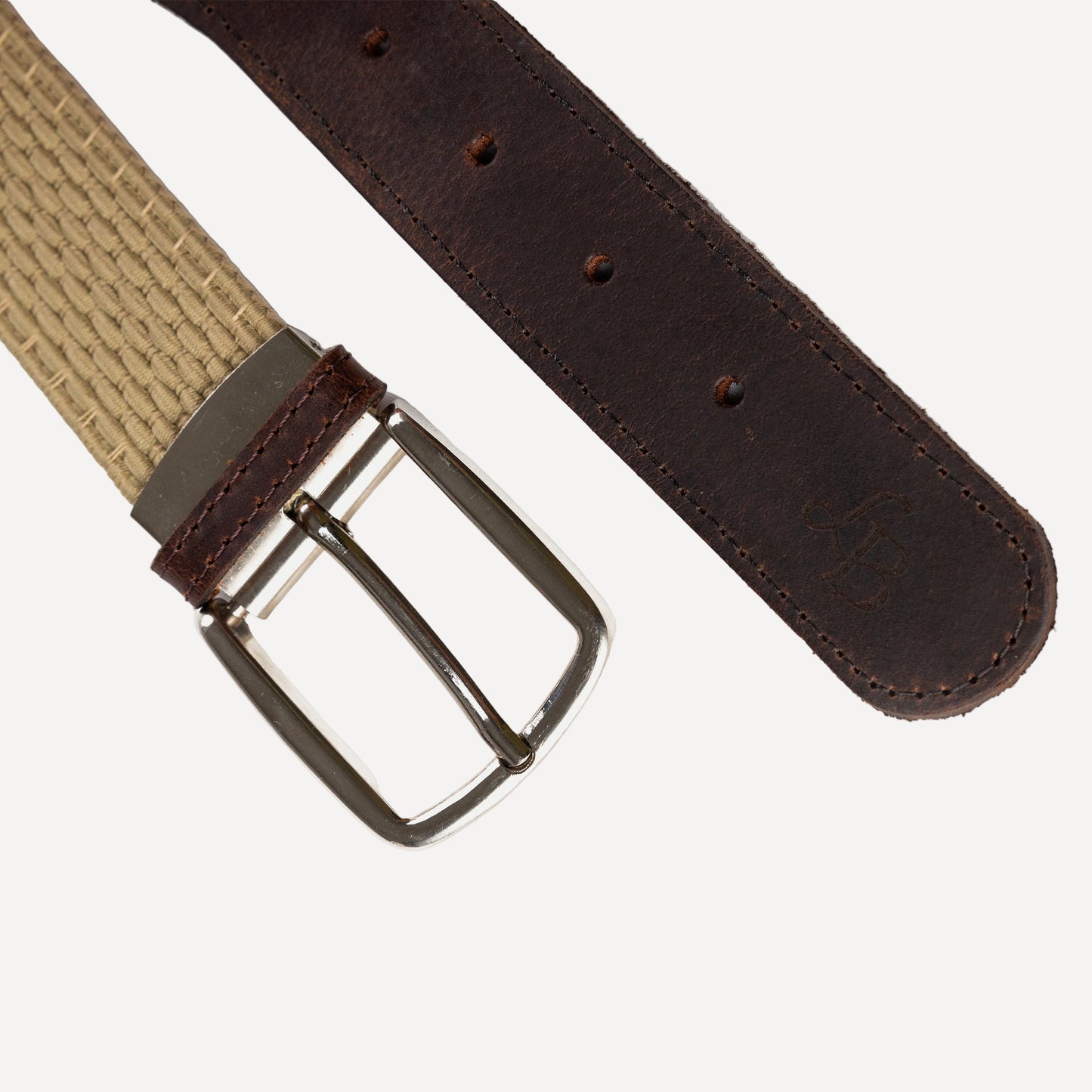 Ceinture tressee beige en tissu et cuir Axel detail
