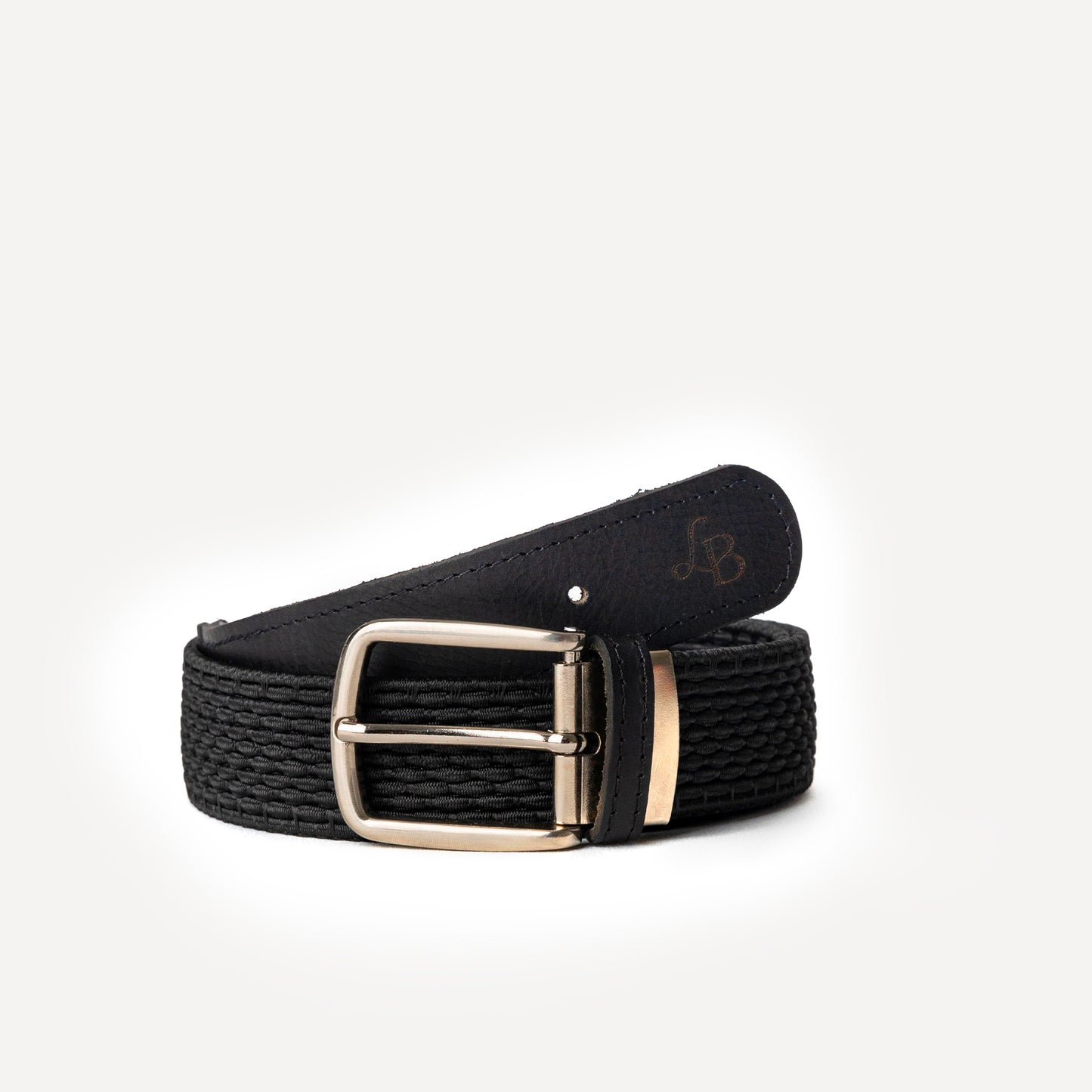 Ceinture tressee noire en tissu et cuir Tom
