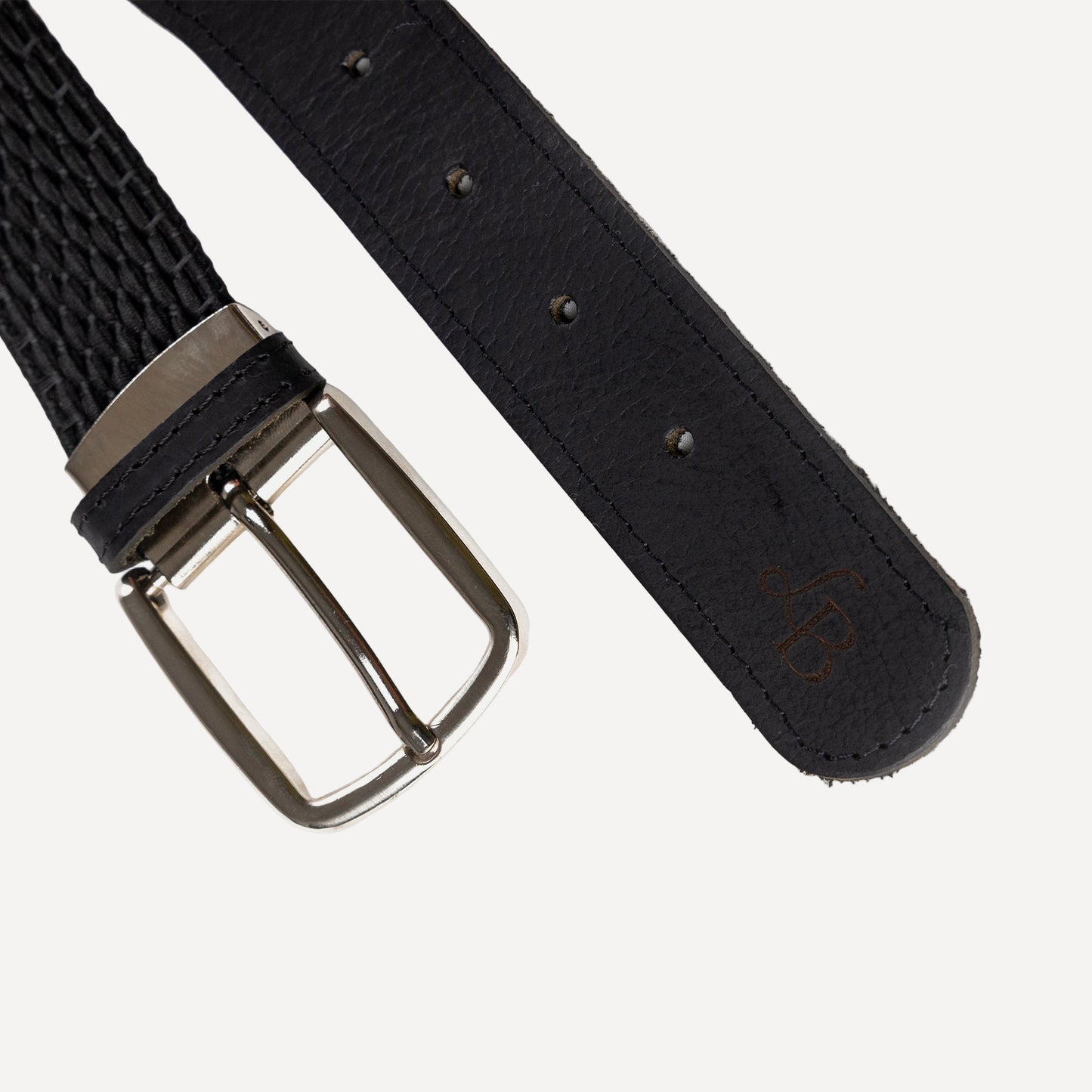 Ceinture tressee noire en tissu et cuir Tom detail