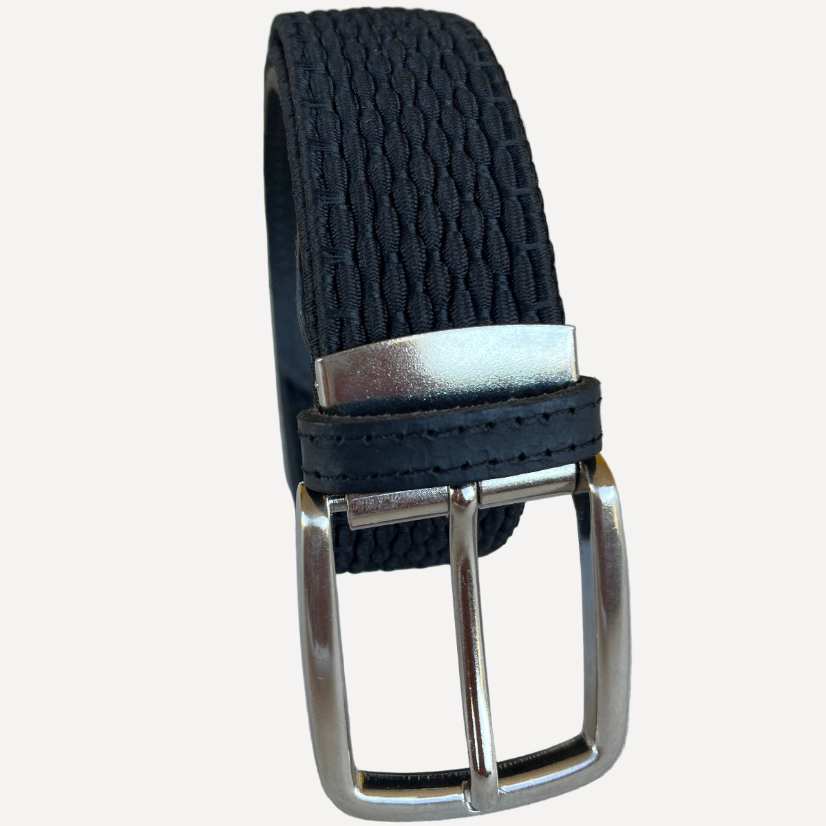 Ceinture tressee noire en tissu et cuir Tom zoom boucle