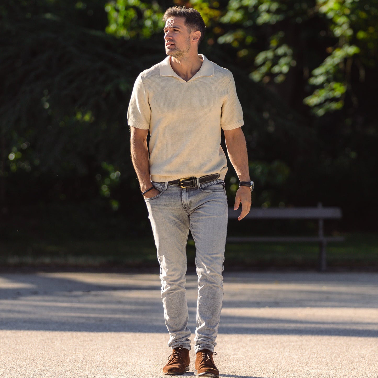homme Ceinture en cuir noir double piqure de Camille
