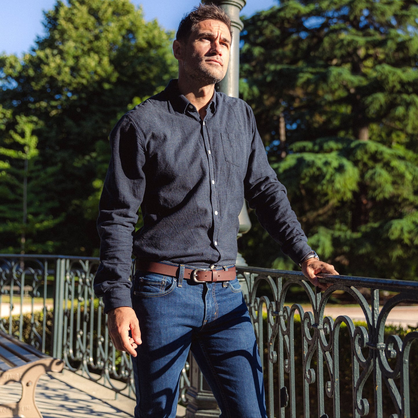 homme Ceinture fine en cuir marron de Celestin