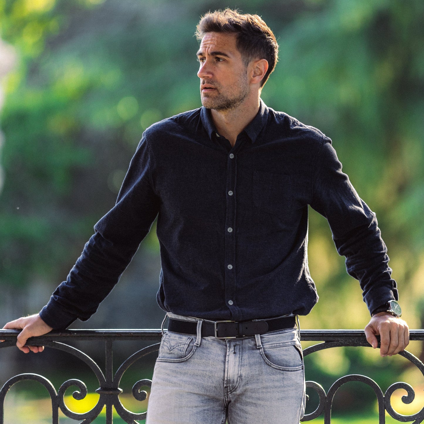 homme Ceinture noir en tissu et cuir de Gaston