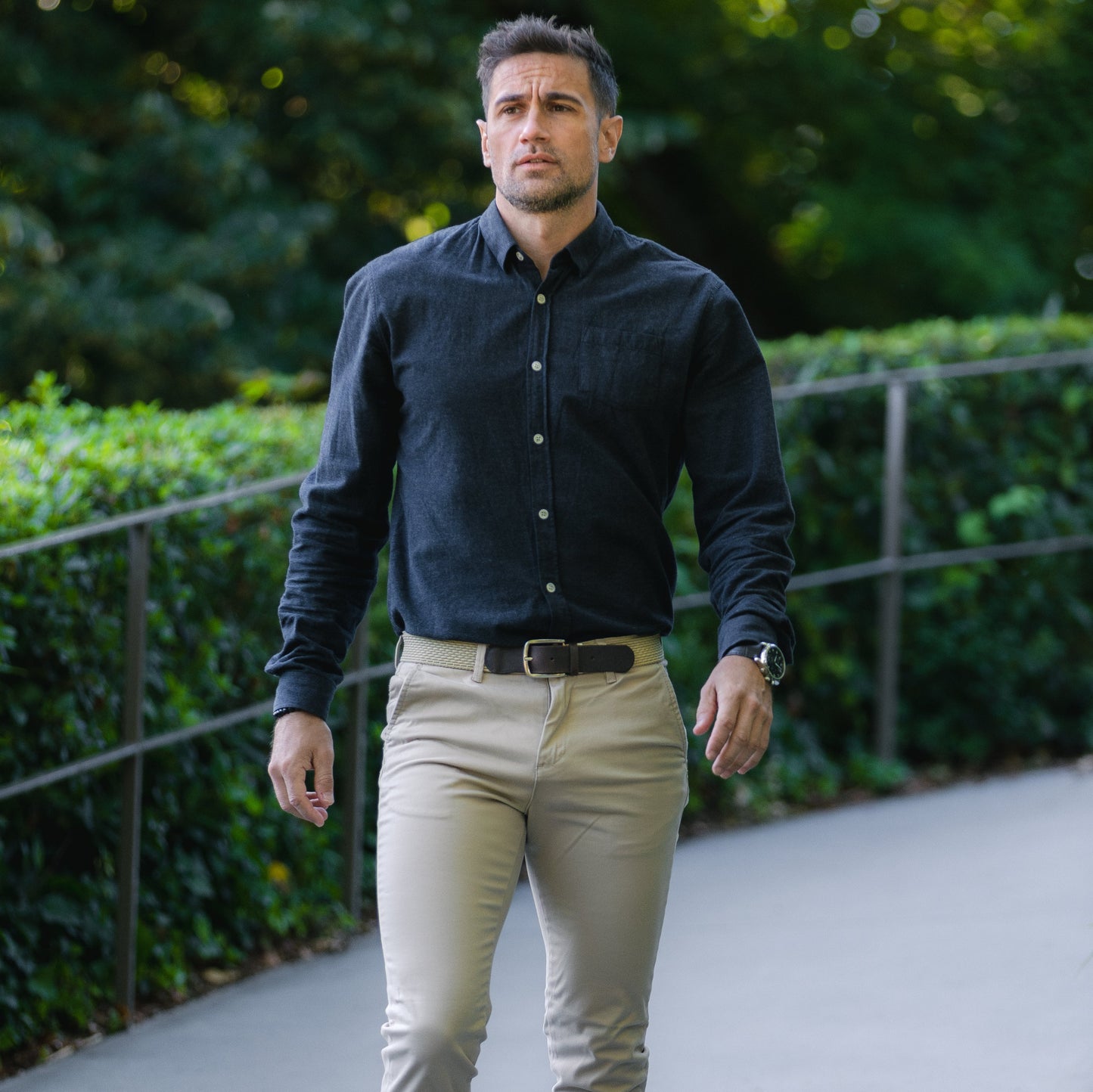homme Ceinture tressee beige en tissu et cuir Axel
