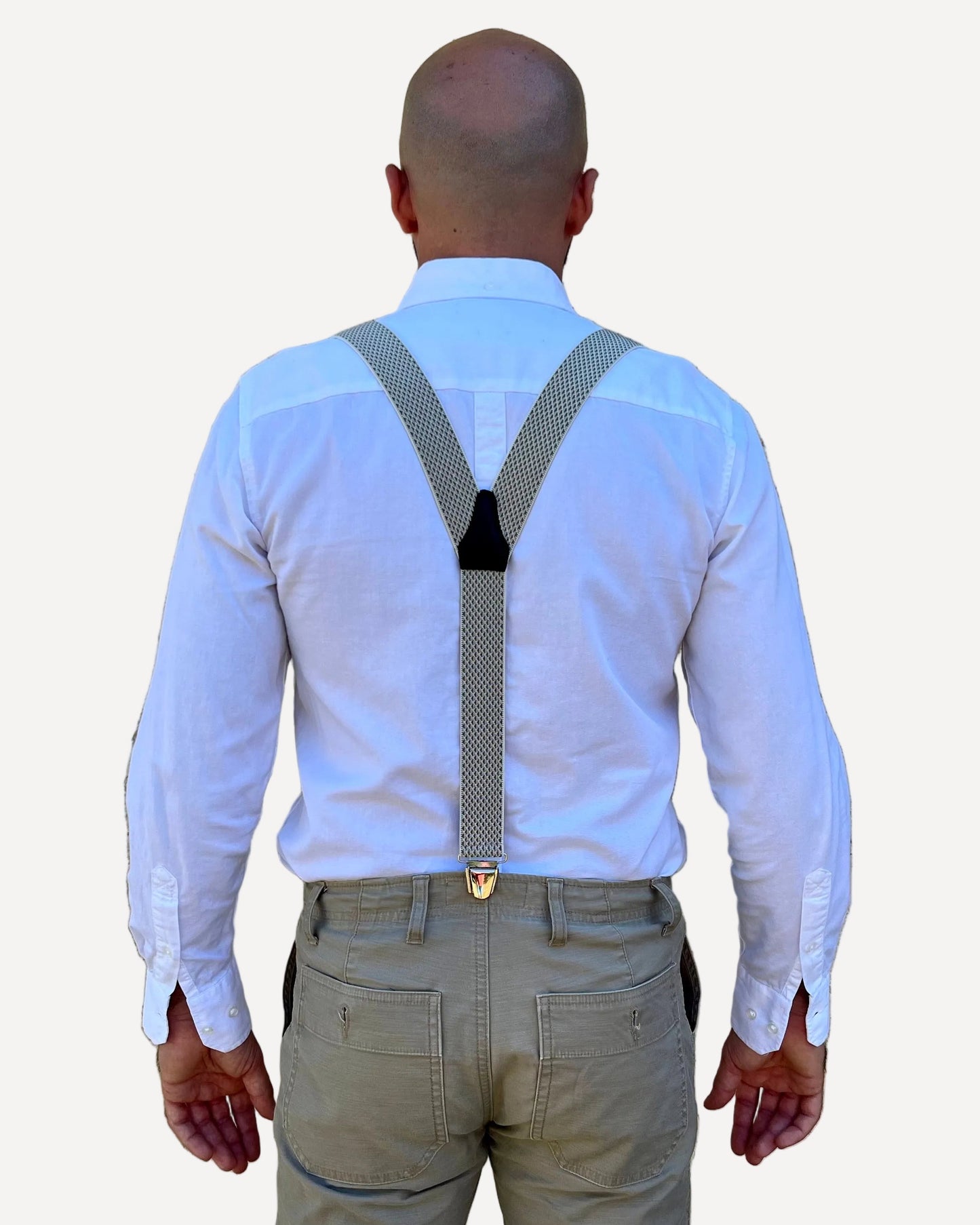 homme dos chemise blanc Bretelles beige damier Aurele bande