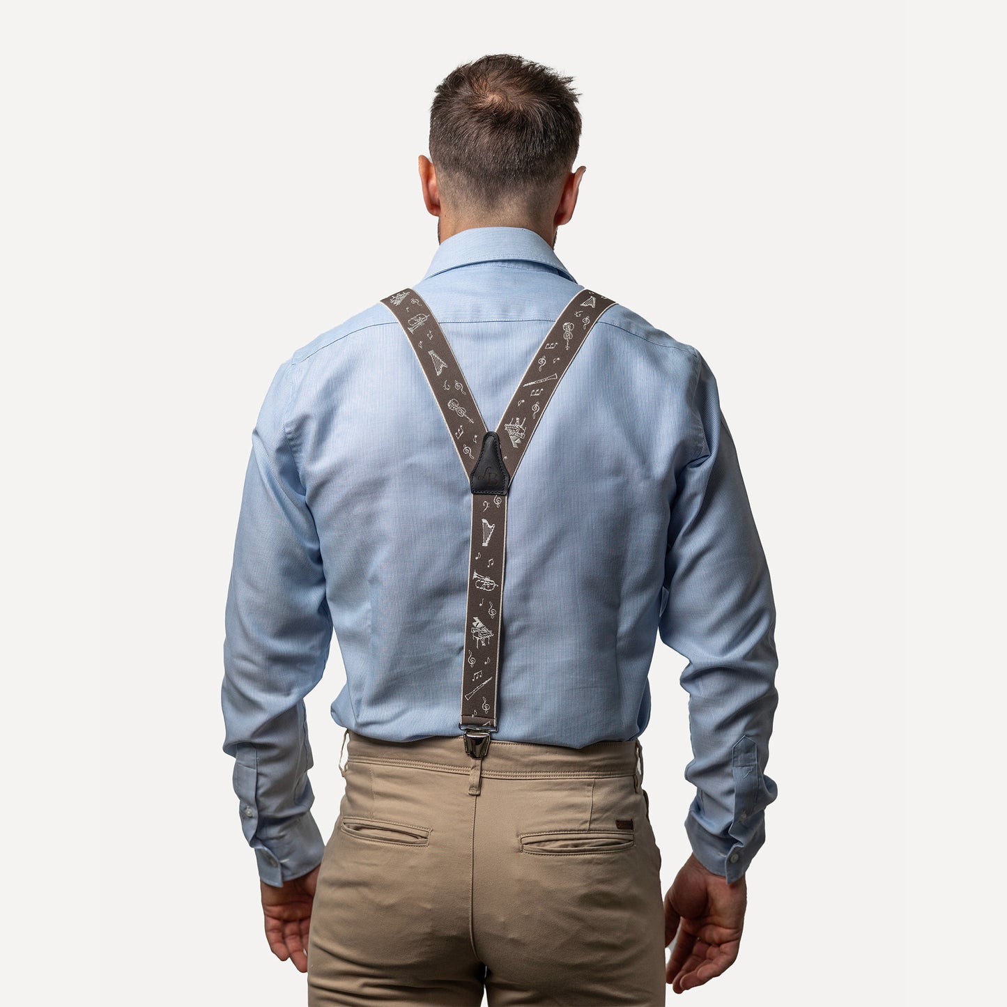 homme dos chemise bleu Bretelle fantaisie beige musicale