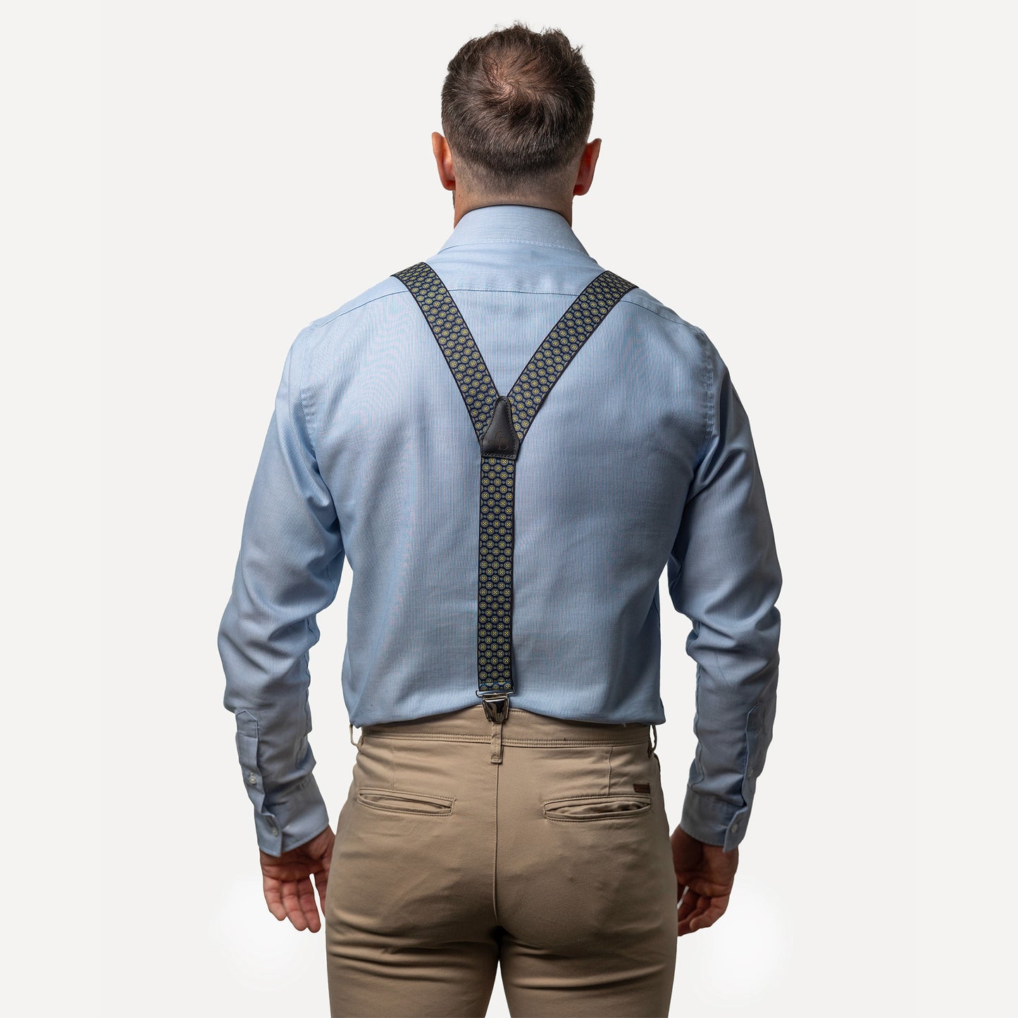 homme dos chemise bleu Bretelle fantaisie bleu à pois