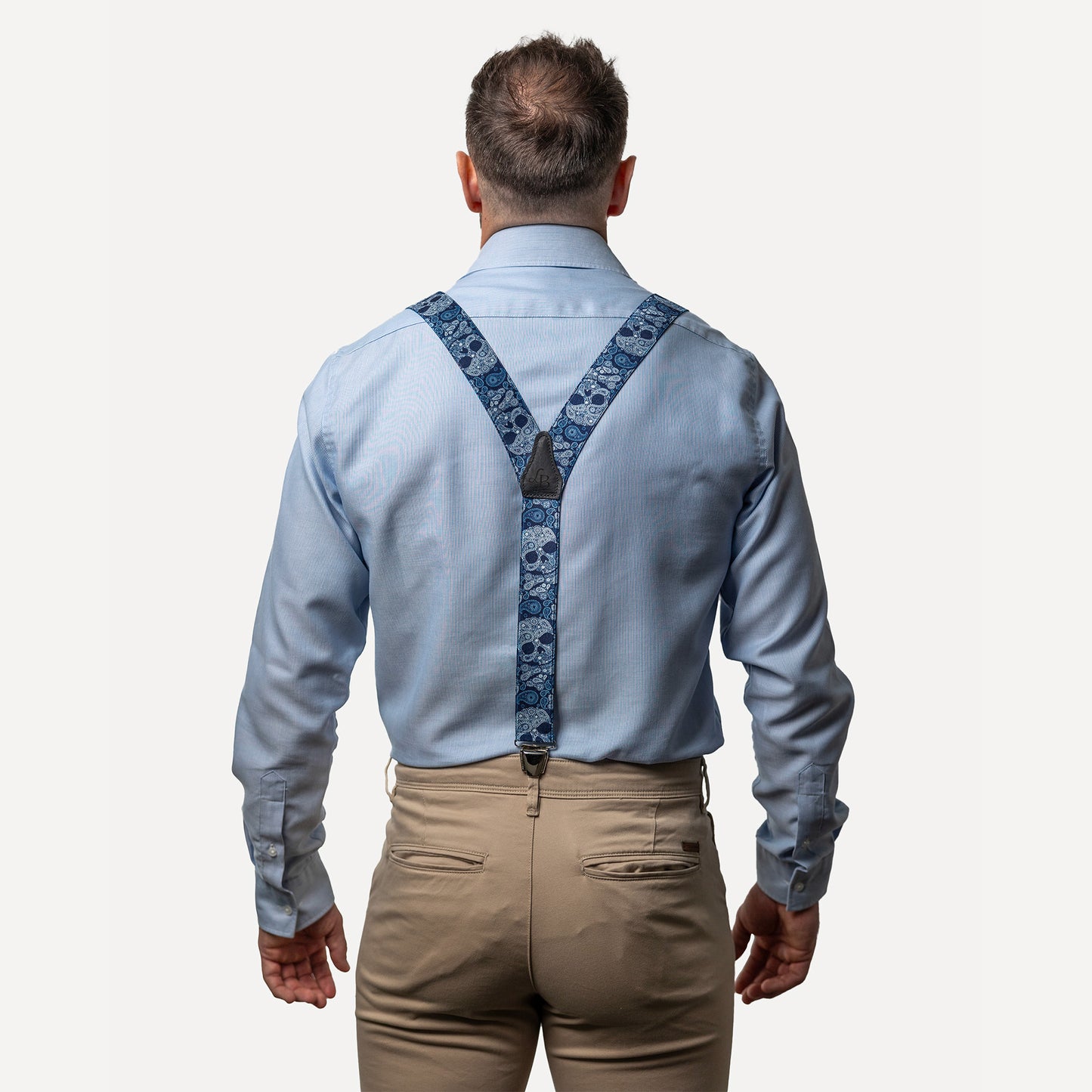 homme dos chemise bleu Bretelle fantaisie bleu tête de mort Antonio