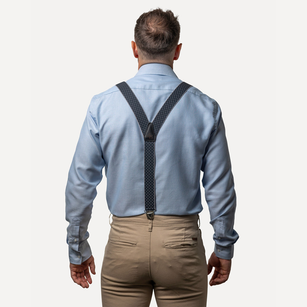
                  
                    homme dos chemise bleue Bretelle bleu anthracite quadrille Justin 
                  
                