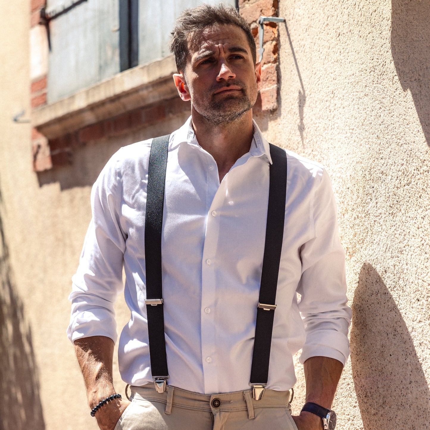 homme exterieur chemise blanc Bretelle Unie Noir Jules