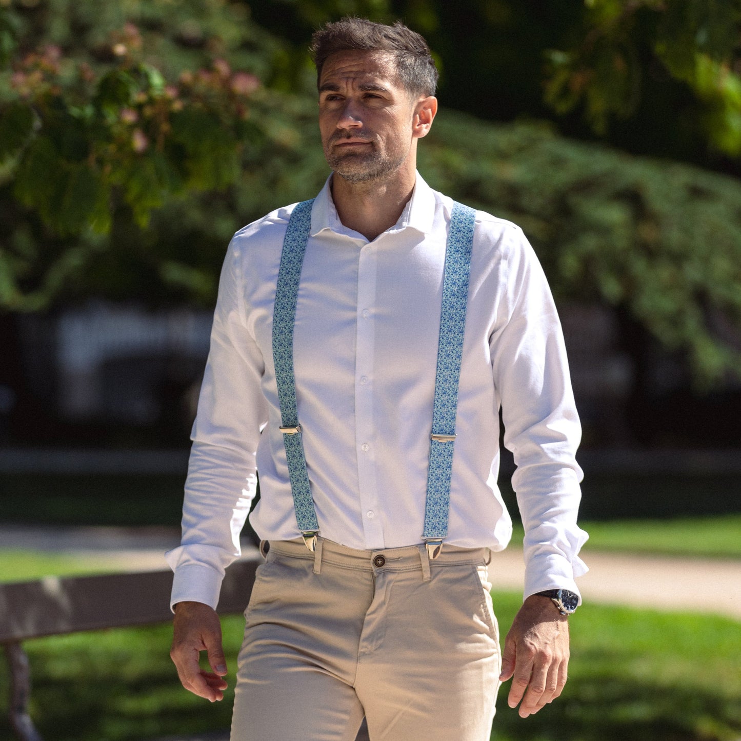 homme exterieur chemise blanc Bretelle fantaisie été Edouard