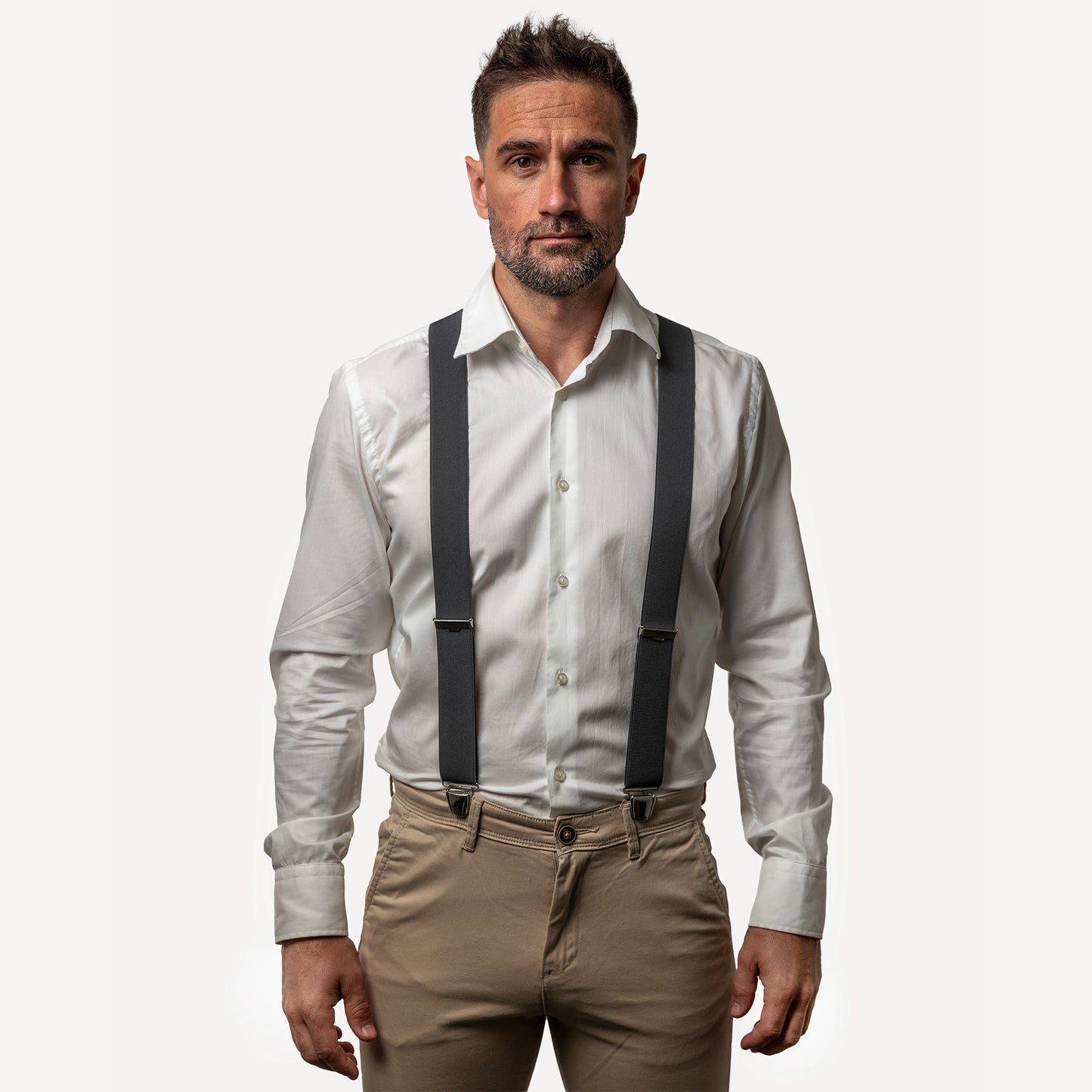 homme face chemise blanc Bretelle Unie Gris Sombre 